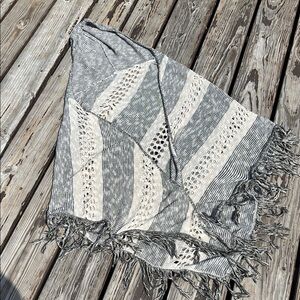 Maurices Gray and Cream Crochet Trim Poncho Sweater